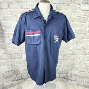 Vintage Y2K Von Dutch Mechanic Button Front Shirt Blue Skull Graphic Size XXL